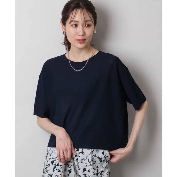 ☆新品【ミッシェルクラン】ネイビー半袖ニット/M/サマーセーター/レディース/夏 セール】五分袖サマーニット（ニット/セーター）｜MK MICHEL
