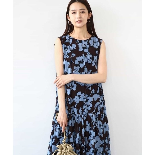 MK ミッシェルクラン花柄ティアードワンピース/洗える　ブラウン 花柄ティアードワンピース/洗える | MK ミッシェルクラン(MK
