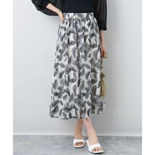 【こなれSETUP/洗える】リーフ柄シフォンスカート
