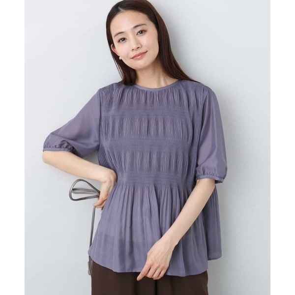 jil purple 半袖　ドット　ブラウス 明日なに着る？】「やわらかく涼しい」シフォンの小さなドット柄
