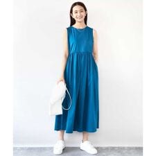 【接触冷感/洗える】ウエスト切り替えノースリーブワンピース