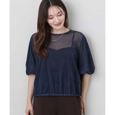 デニム調シアーブラウス/洗える