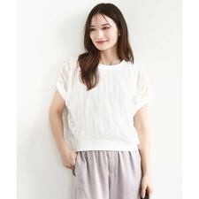 【トレンド/洗える】チュールテープデザインフレンチスリーブニット