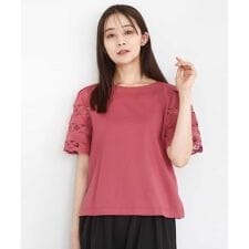 【UVカット/接触冷感/洗える】バテンレース袖5分袖カットソー