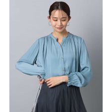 【こなれSETUP/洗える】起毛サテン スキッパーデザインブラウス