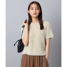 【トレンド/洗える】半袖シャギーニット