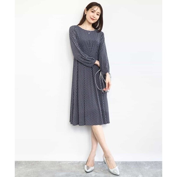 MK ミッシェルクラン（MK MICHEL  ）/【お手入れラクチン/5分袖/洗える】タックデザイン幾何柄ワンピース お手入れラクチン/5分袖/洗える】タックデザイン幾何柄ワンピース | MK