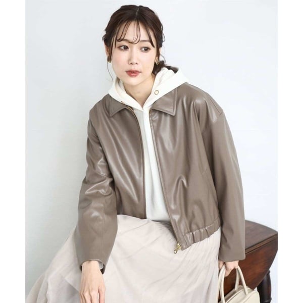 MK ミッシェルクラン（MK MICHEL  ）/【洗えるアウター/トレンド】ステンカラーフェイクレザーブルゾン 洗えるアウター/トレンド】ステンカラーフェイクレザーブルゾン | MK