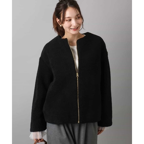 美品Spick&span W/Nyモッサステンカラーショートコート ブラック38 追加》W/Nyモッサステンカラーショートコート | スピック