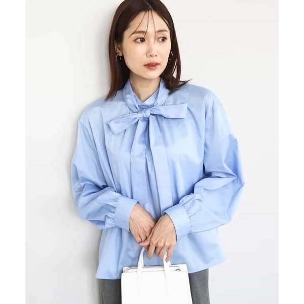 MK ミッシェルクラン（MK MICHEL  ）/【幅広いシーンで活躍/洗える】ボウタイ付きスタンドネックコットンブラウス 幅広いシーンで活躍/洗える】ボウタイ付きスタンドネックコットン