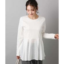 MK ミッシェルクラン(MK MICHEL KLEIN)の【レイヤードにおすすめ/洗える】幾何調レースデザイン ペプラムインナーカットソー