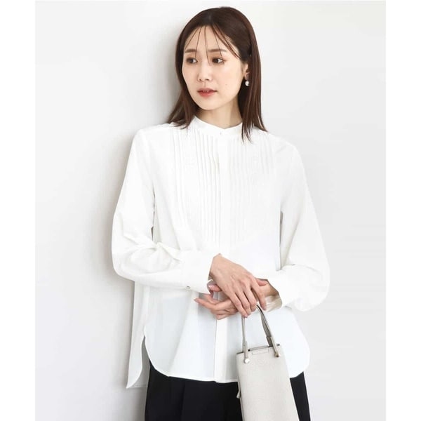 ビジネス/洗える】ウェーブサテンタックディティールブラウス | MK