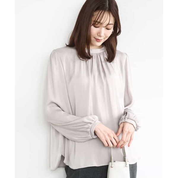 レイヤードにもおすすめ/洗える】パウダーサテン ボウタイブラウス