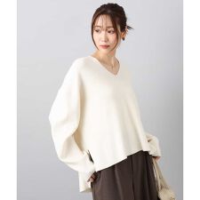 片畦編みVネックニット/洗える