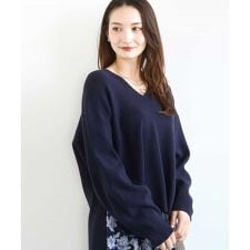 片畦編みVネックニット/洗える