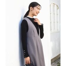 【ウール混/ビジネス/洗える】配色レイヤードデザインニット