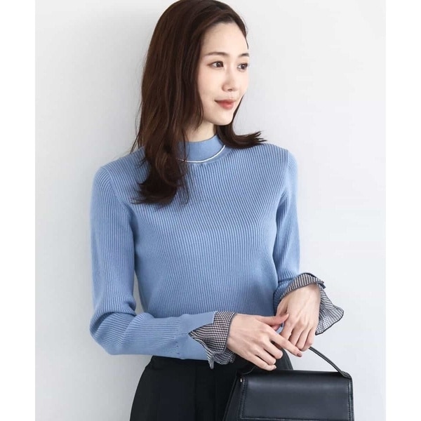 MK ミッシェルクラン（MK MICHEL  ）/【ノーウール素材/洗える】千鳥格子柄シフォンレイヤード風ハイゲージニット ノーウール素材/洗える】千鳥格子柄シフォンレイヤード風ハイゲージ