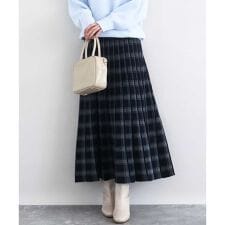 【HOLIDAY/こなれSETUP/洗える】チェック柄プリーツニットスカート