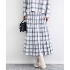 【HOLIDAY/こなれSETUP/洗える】チェック柄プリーツニットスカート