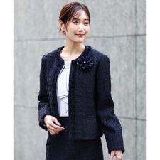 ノーカラーファンシーツイードジャケット/セットアップ対応/洗える