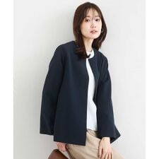 ダブルクロス テントラインノーカラージャケット/セットアップ対応/防シワ/ストレッチ/洗える