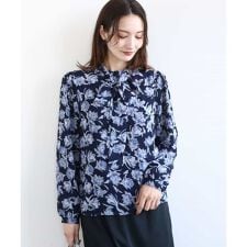 【セットアップ可/洗える】ボウタイ付き花柄シフォンブラウス