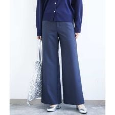 デニムライク ストレートワイドパンツ/洗える