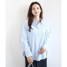 コットン混ベーシックシャツ（ストライプ）/接触冷感/防シワ/洗える