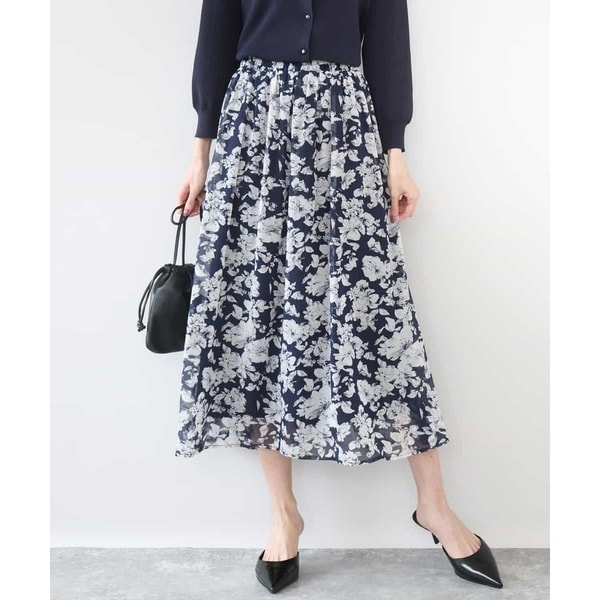 花柄シフォンスカート/洗える