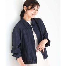 [SANAGARAシリーズ]デニムライク 衿付きジップアップブルゾン/接触冷感/UVカット/洗える