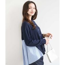 ストライプ切替えデザインニット/洗える