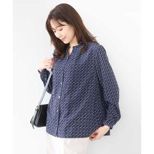 【接触冷感/UVカット/洗える】ミニトライアングル幾何柄ブラウス