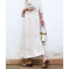 アイレット編みクロシェ風ニットスカート/洗える