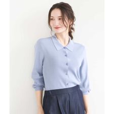 衿付きニットプルオーバー/洗える