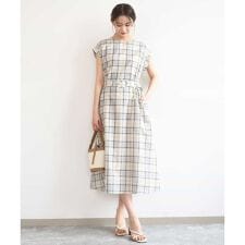 オーガンジーチェック柄フレアシルエットワンピース/洗える