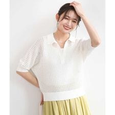 レーシー柄編み衿付きニット/洗える