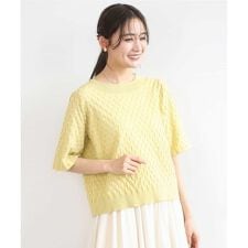 ブロック調クロップド丈ニット/UVカット/洗える