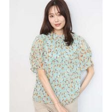 タックスリーブ花柄シフォンブラウス/洗える