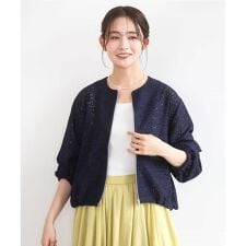 花柄ラッセルレースジップアップブルゾン/洗える