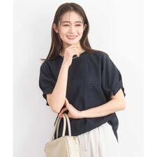 シアーチェック柄タックスリーブブラウス/洗える