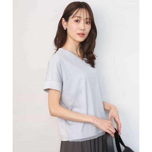 ストライプチュールカットソー/接触冷感/洗える