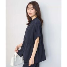 バンドカラーブラウス/接触冷感/UVカット/防シワ/通気性/洗える