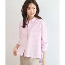 クロップド丈コットンストライプシャツブラウス/洗える