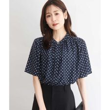 [UVカット/接触冷感/洗える]フレアスリーブ幾何柄ブラウス
