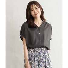 [洗える]Vネックタックスリーブブラウス