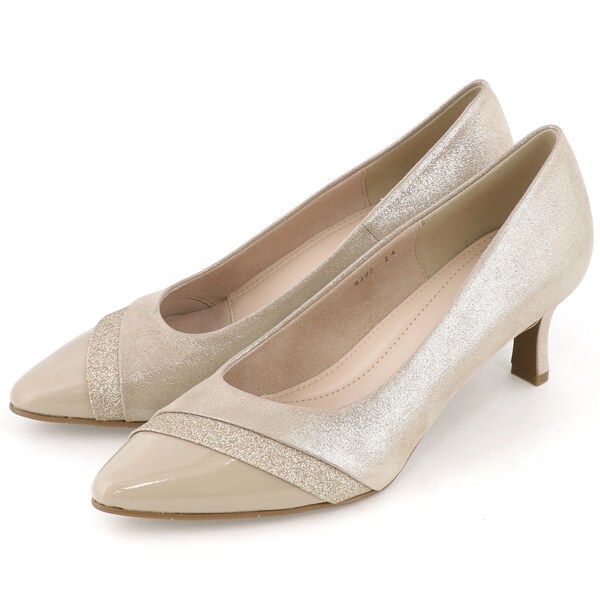 ポインテッドトゥ素材コンビパンプス