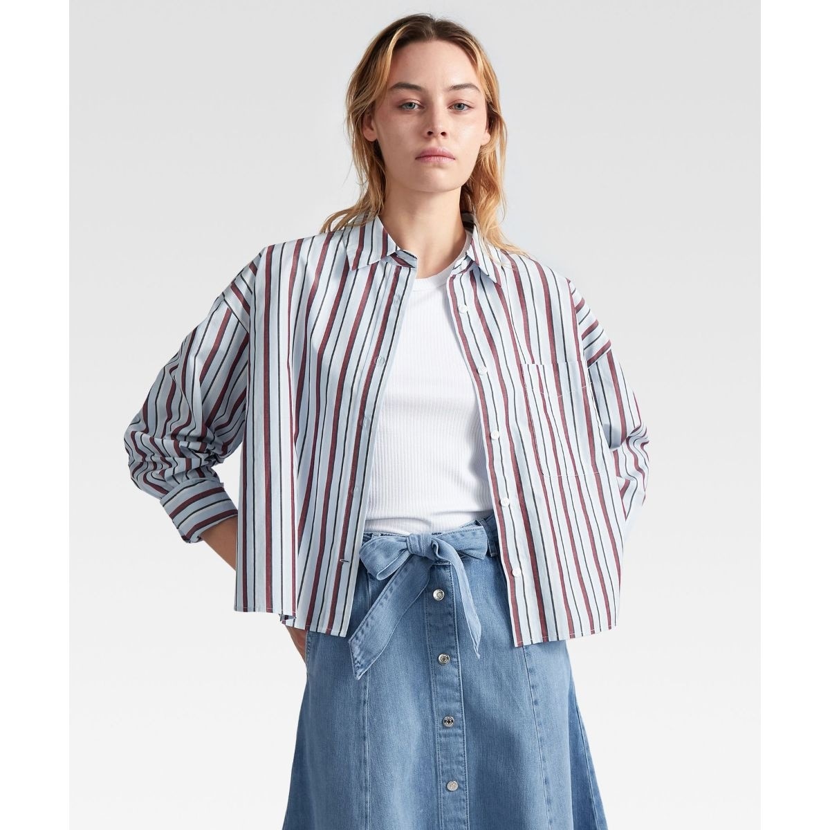 トミー ヒルフィガー   RWB CROP OVERSIZED SHIRT LS （マルチ） トミー ヒルフィガー TOMMY HILFIGER RWB CROP OVERSIZED SHIRT