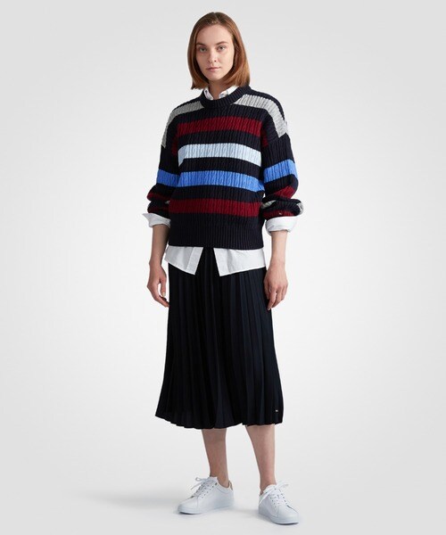 ニット セーター ケーブルストライプクルーネックセーター レディース トミー ヒルフィガー TOMMY HILFIGER ケーブルストライプクルー