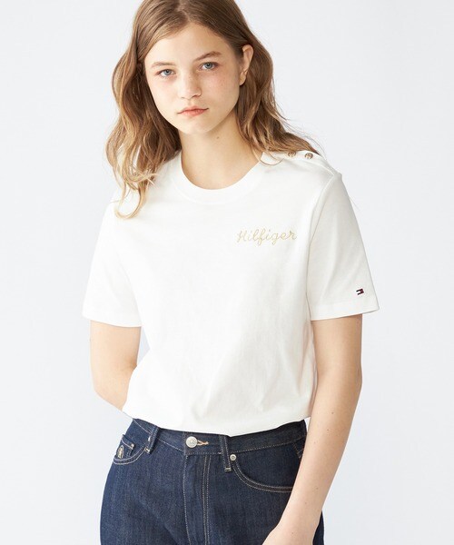トミー ヒルフィガー   レギュラースクリプトクルーネックTシャツ （ホワイト） TOMMY HILFIGER tシャツ レギュラースクリプトクルーネックT