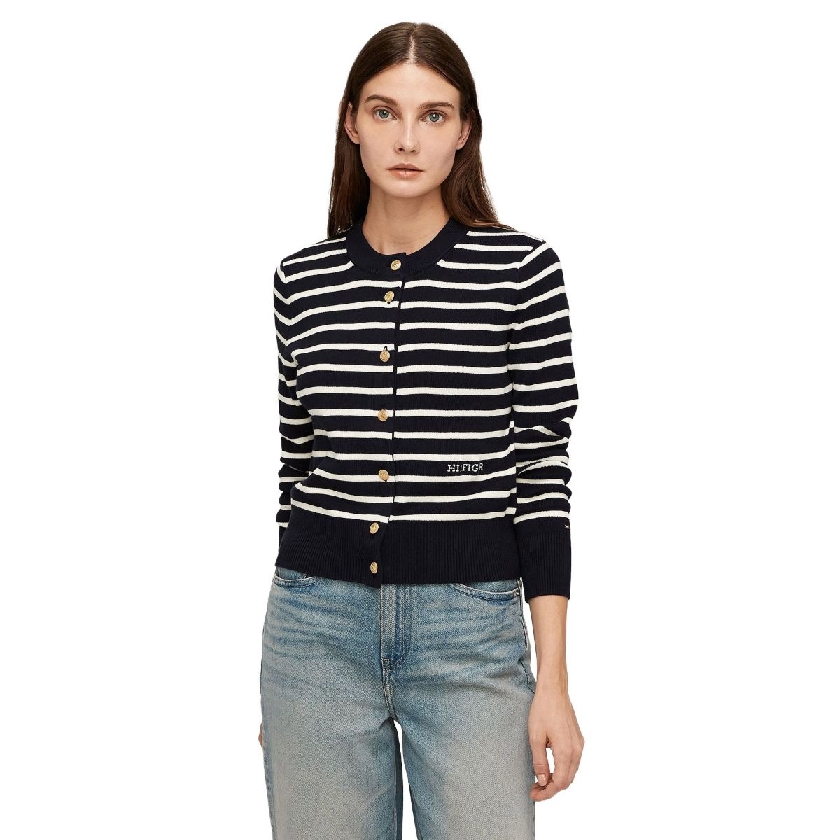 トミー ヒルフィガー（ ）/ミニストライプコットンクルーネックカーディガン ミニストライプコットンクルーネックカーディガン | トミー